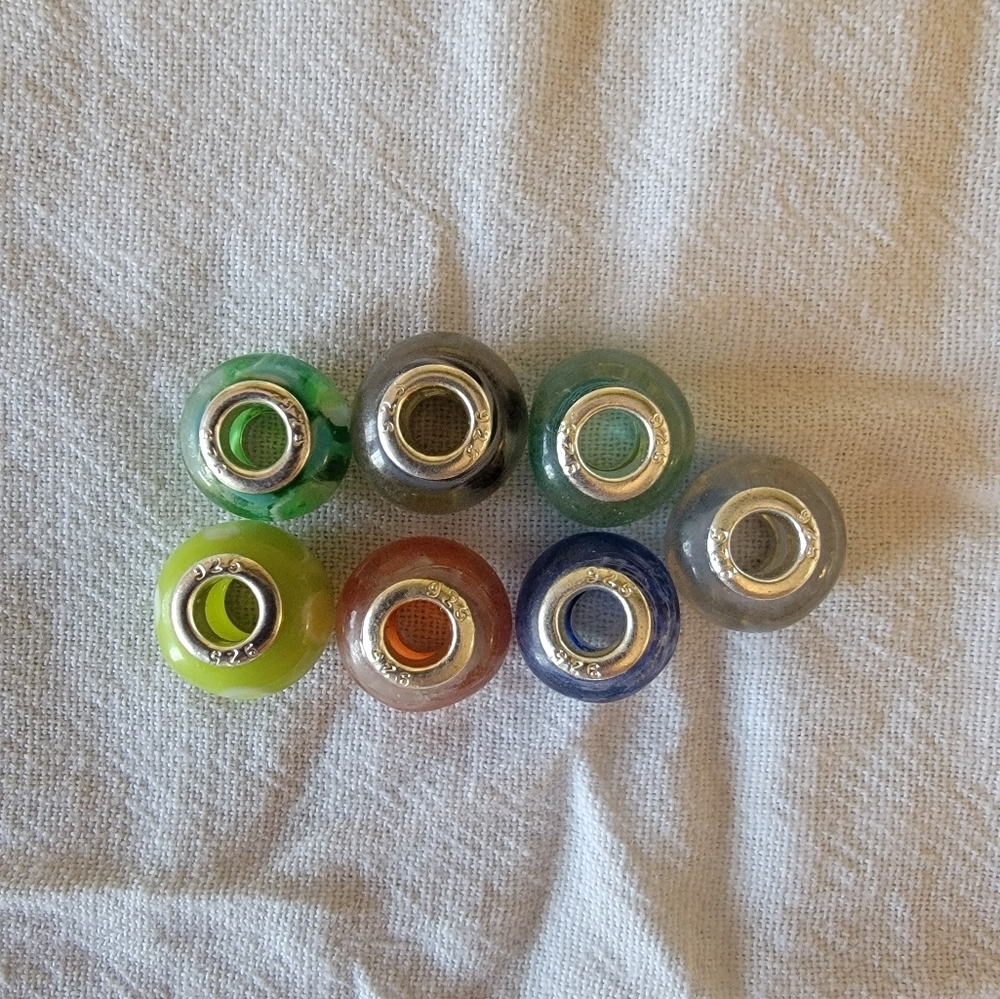 7pc 925 Sterling Silver Core Glass European Charm Bead Lot